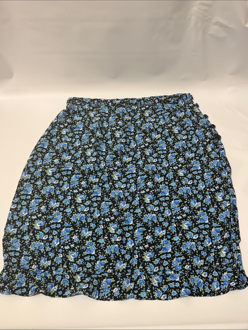Y2K Mixit Black A-Line Skirt with Blue Floral Print